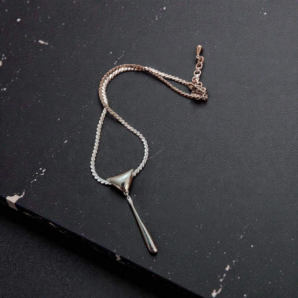 Vintage Monet Silver-Tone Y-Drop Necklace – Modernist Geometric Statement